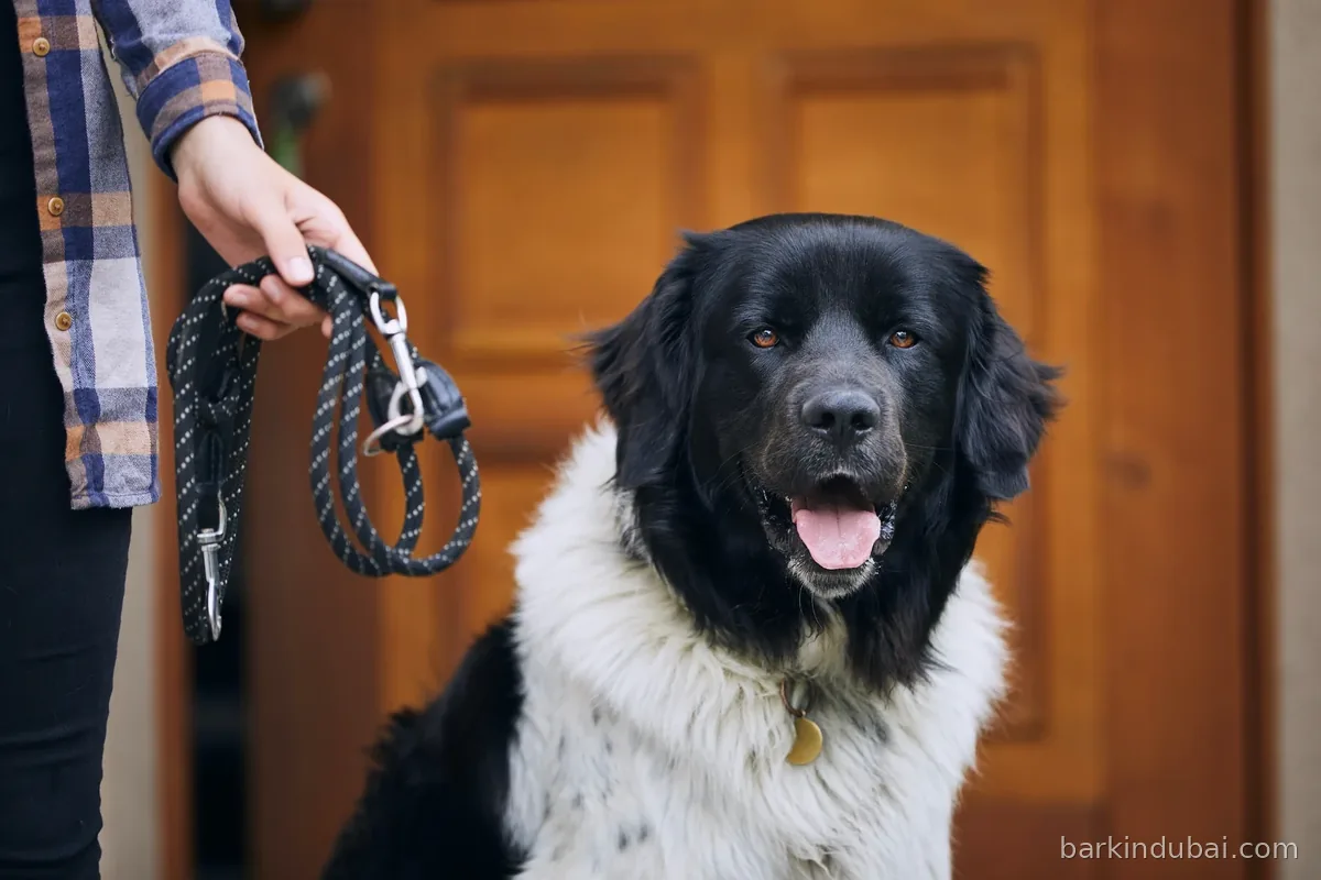 Owner grooming a thick-coated dog
